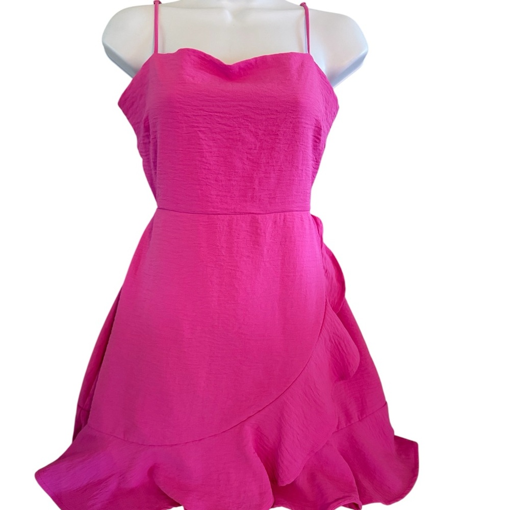 American Threads Bright Pink Mini Dress with Spaghetti Straps